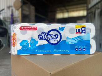 Giấy vệ sinh Skyme 10 cuộn 3 lớp xanh ngọc, 10 cuộn/túi, có lõi, 1.5kg.